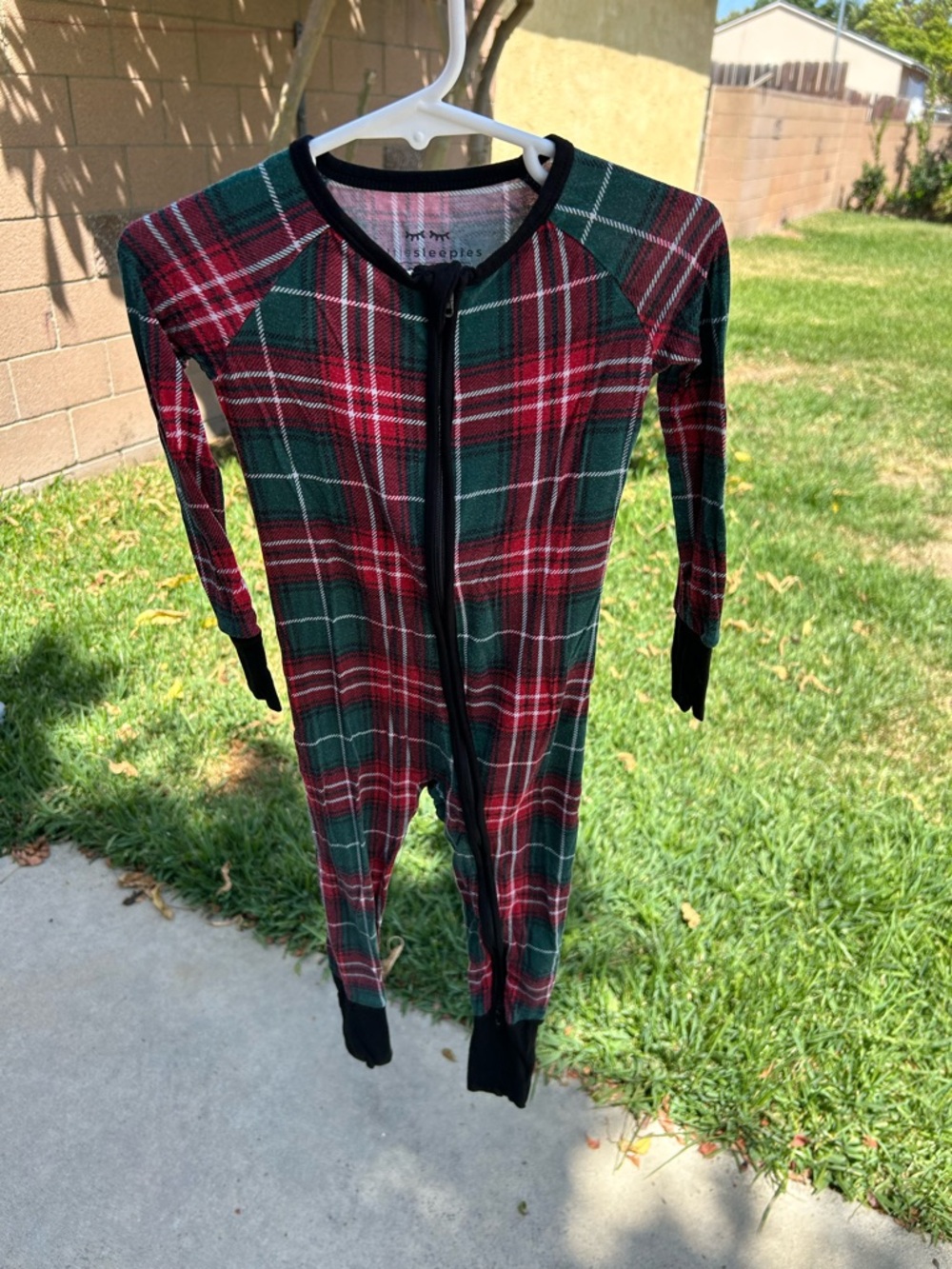 Little Sleepies Red & Green Plaid Zippered Footie